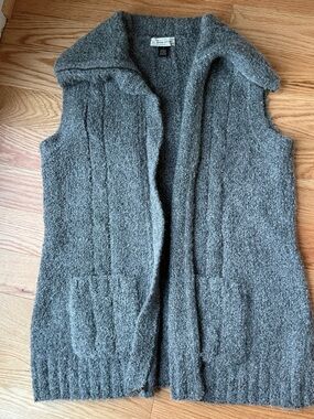 St John Sport Mohair Wool Knit Vest Gray Zip Front Funnel Neck Size Small